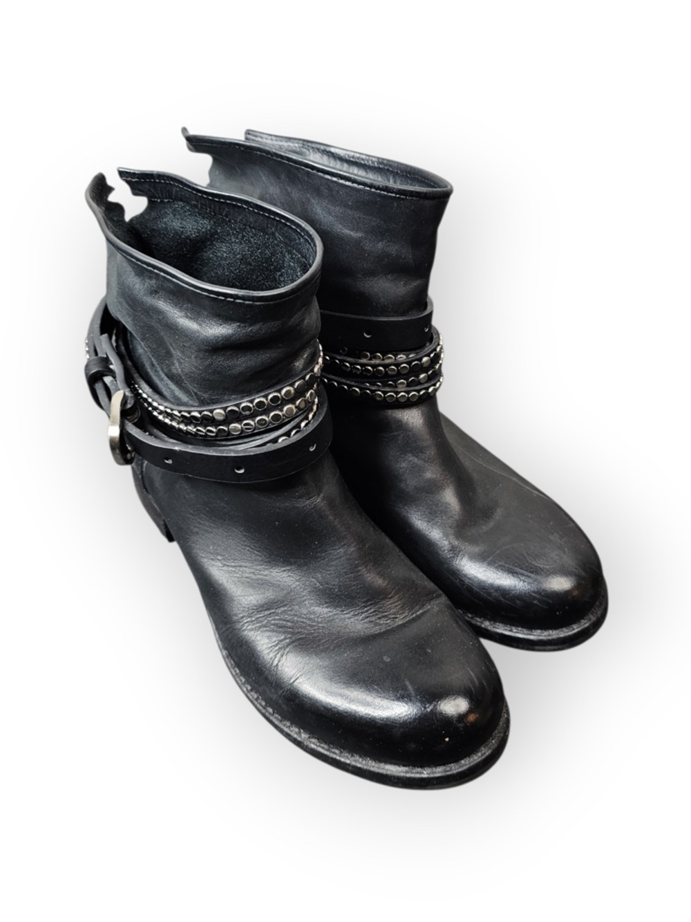 KBR Studded Leather Buckle Ankle Boots - Picture 3 of 6